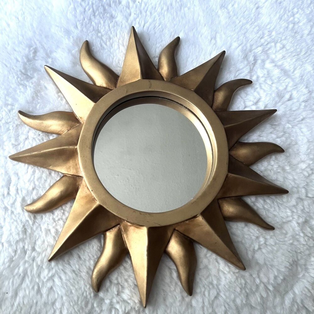 Vintage 80's Celestial Gold Gilded Sunburst Starburst Sun Decor Wall Mirror